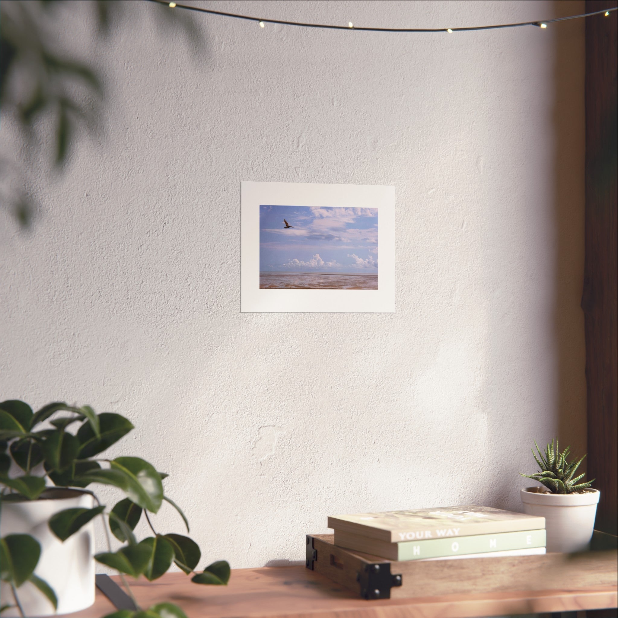 Seaside Serenity Fine Art Poster — Soaring Seagull Over Calm Ocean