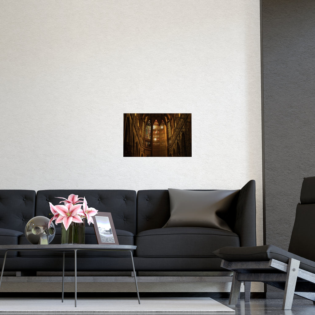 Gothic Cathedral Photography Print | Stained Glass & Golden Light Travel Poster