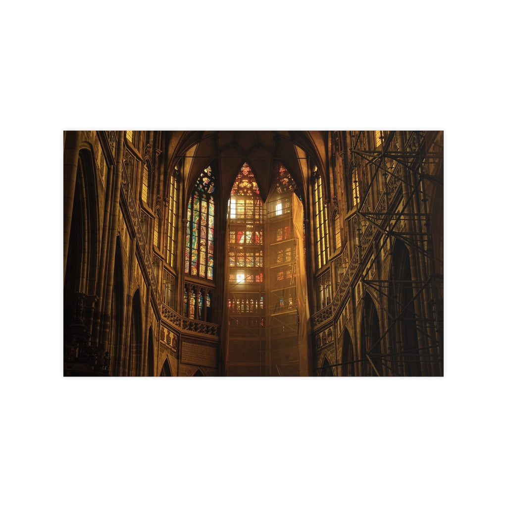 Gothic Cathedral Photography Print | Stained Glass & Golden Light Travel Poster