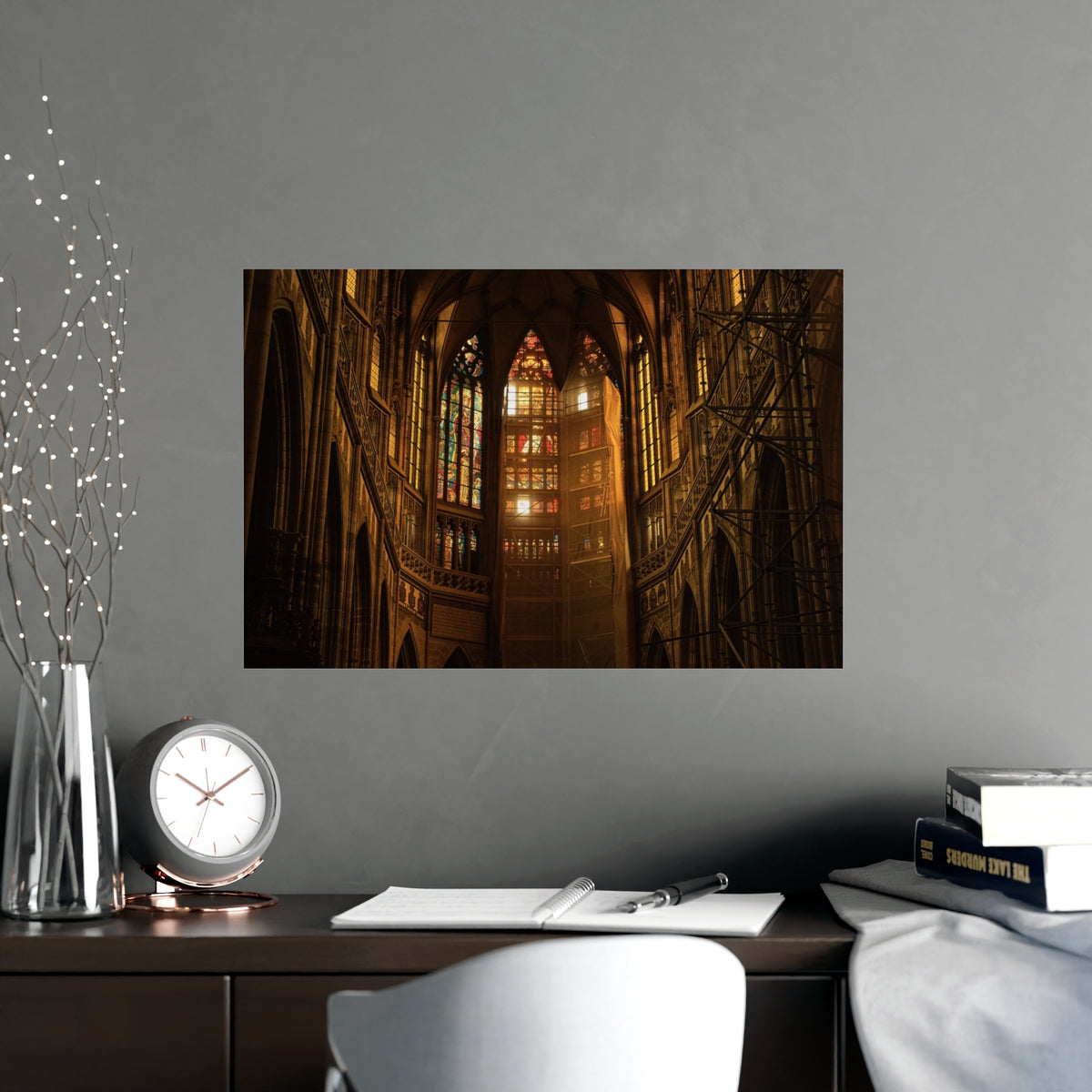 Gothic Cathedral Photography Print | Stained Glass & Golden Light Travel Poster