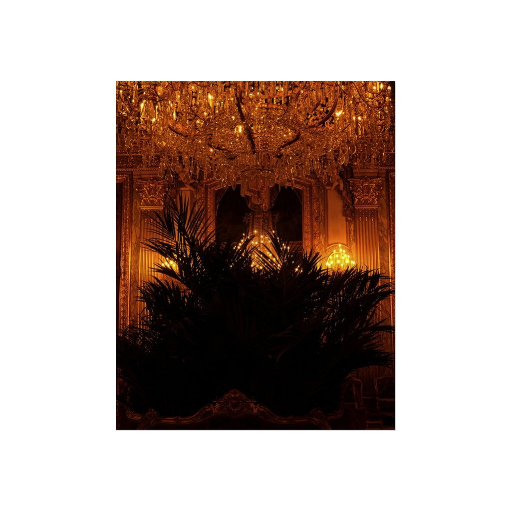 Ornate Chandelier Fine Art Poster — Warm Vintage Ballroom Wall Art
