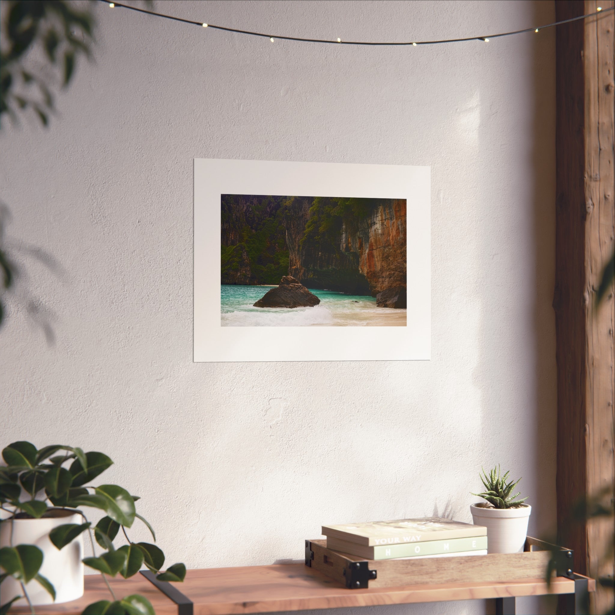 Tropical Beach Fine Art Poster — Serene Cliff & Turquoise Waters Wall Art