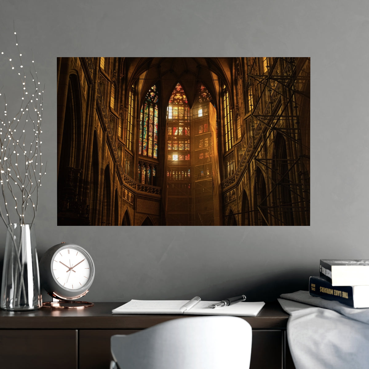 Gothic Cathedral Photography Print | Stained Glass & Golden Light Travel Poster