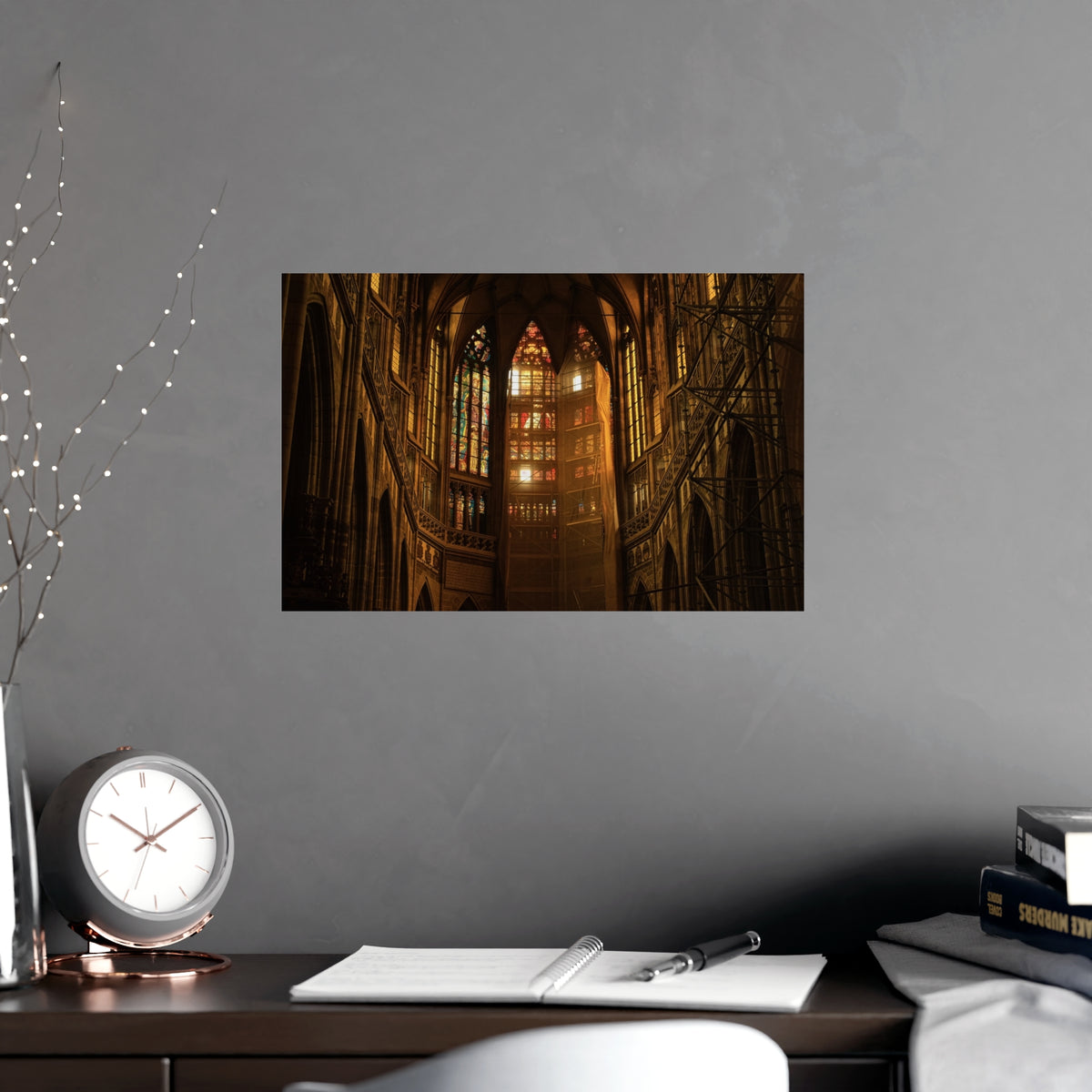 Gothic Cathedral Photography Print | Stained Glass & Golden Light Travel Poster