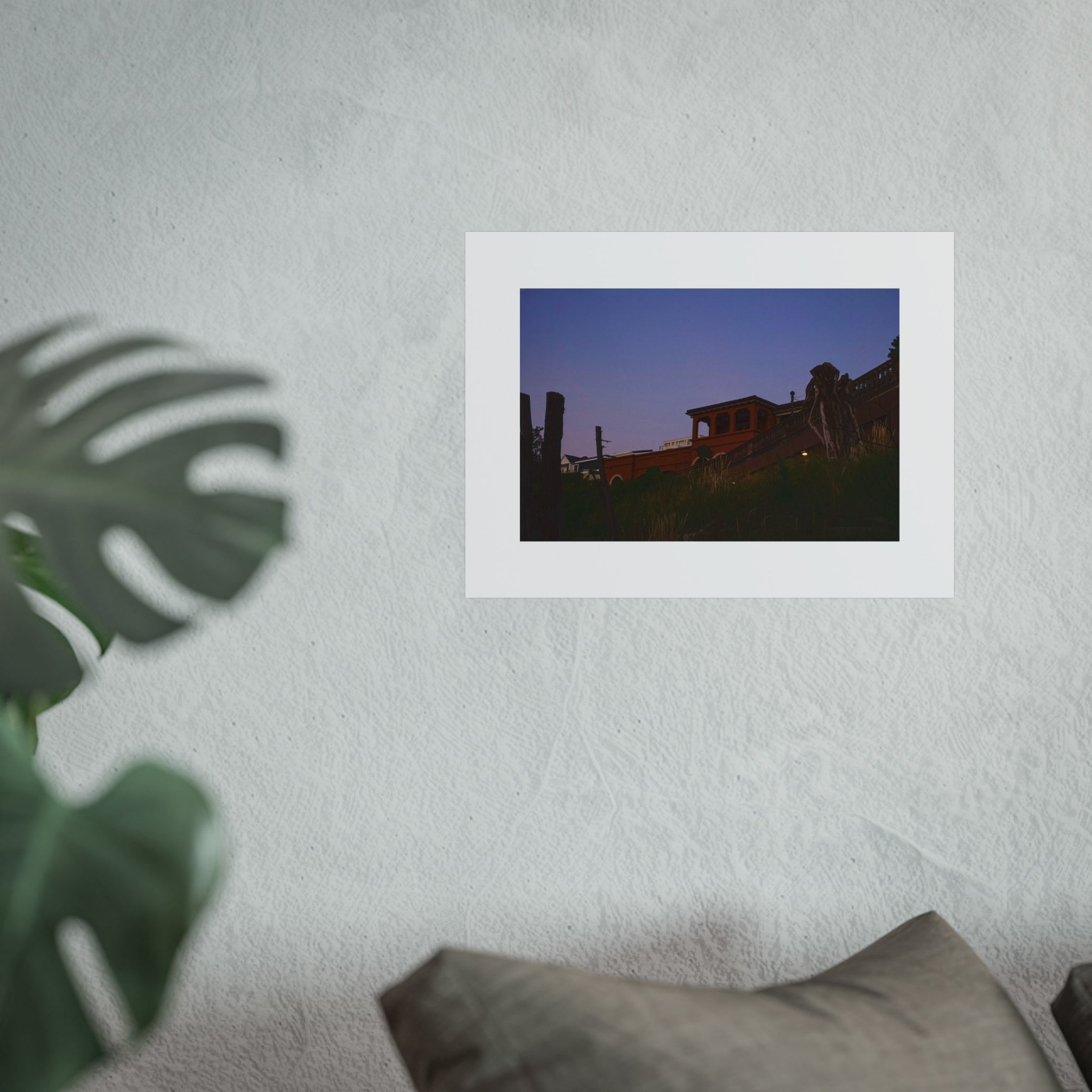 Coastal Villa Twilight Fine Art Poster - Mediterranean Architecture Print