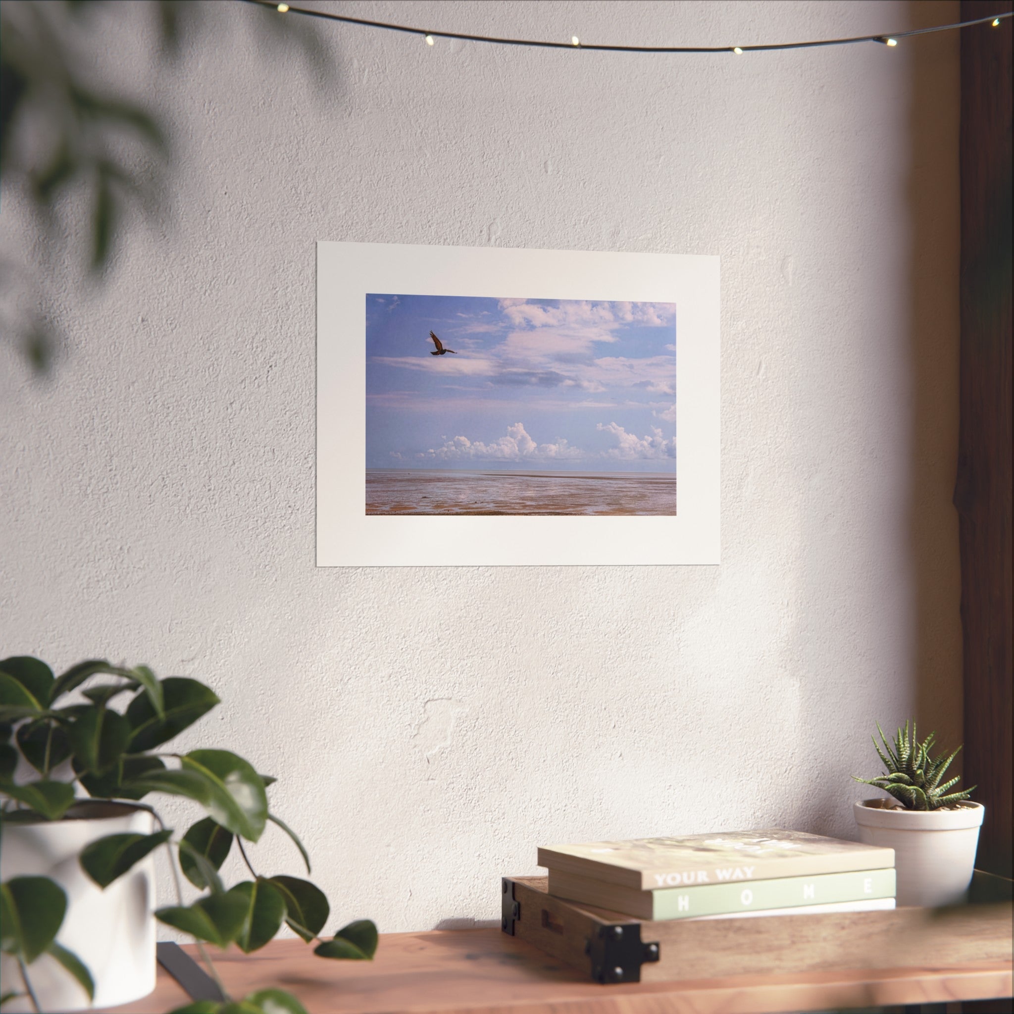 Seaside Serenity Fine Art Poster — Soaring Seagull Over Calm Ocean