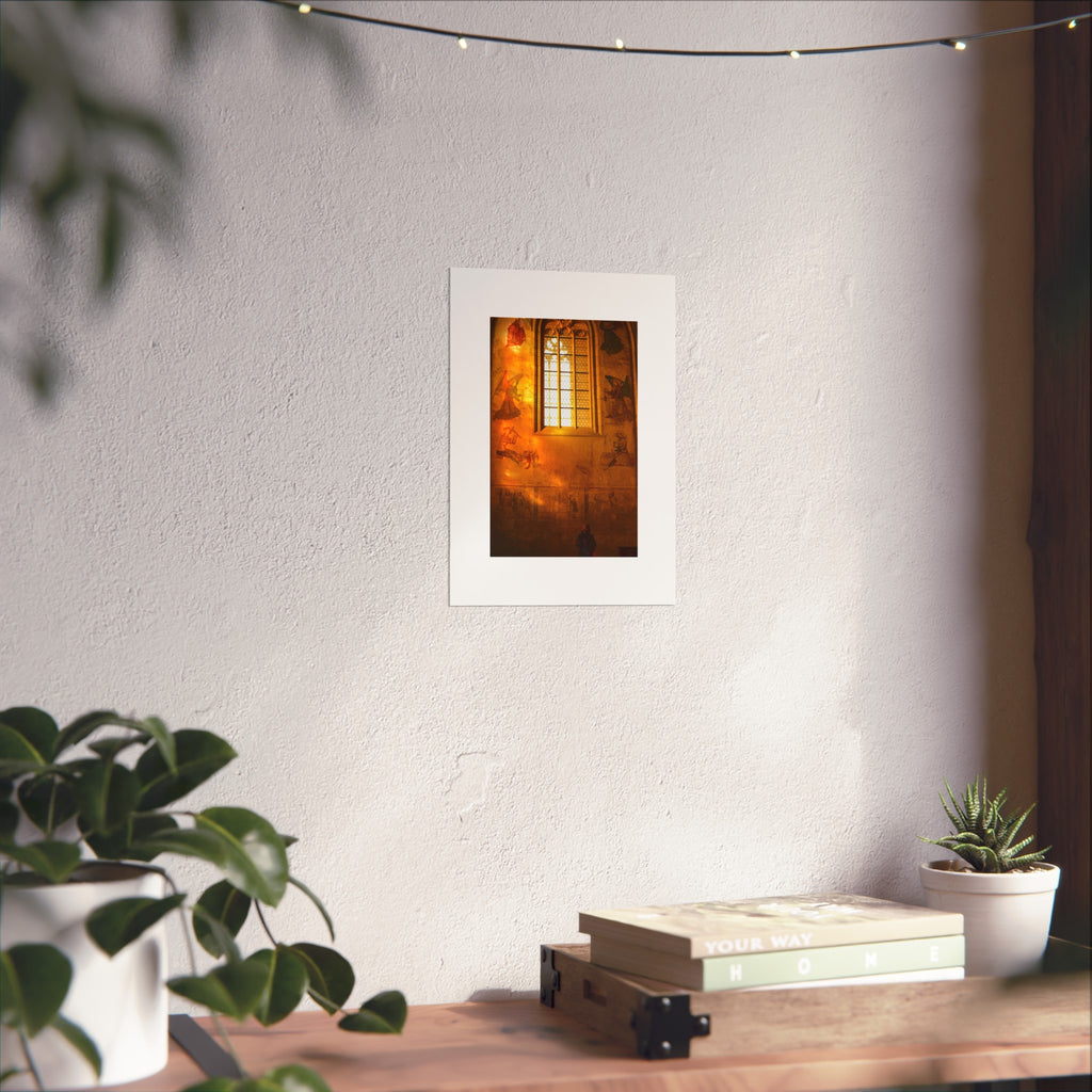 Golden Church Window Fine Art Poster — Illuminated Sanctuary Wall Art