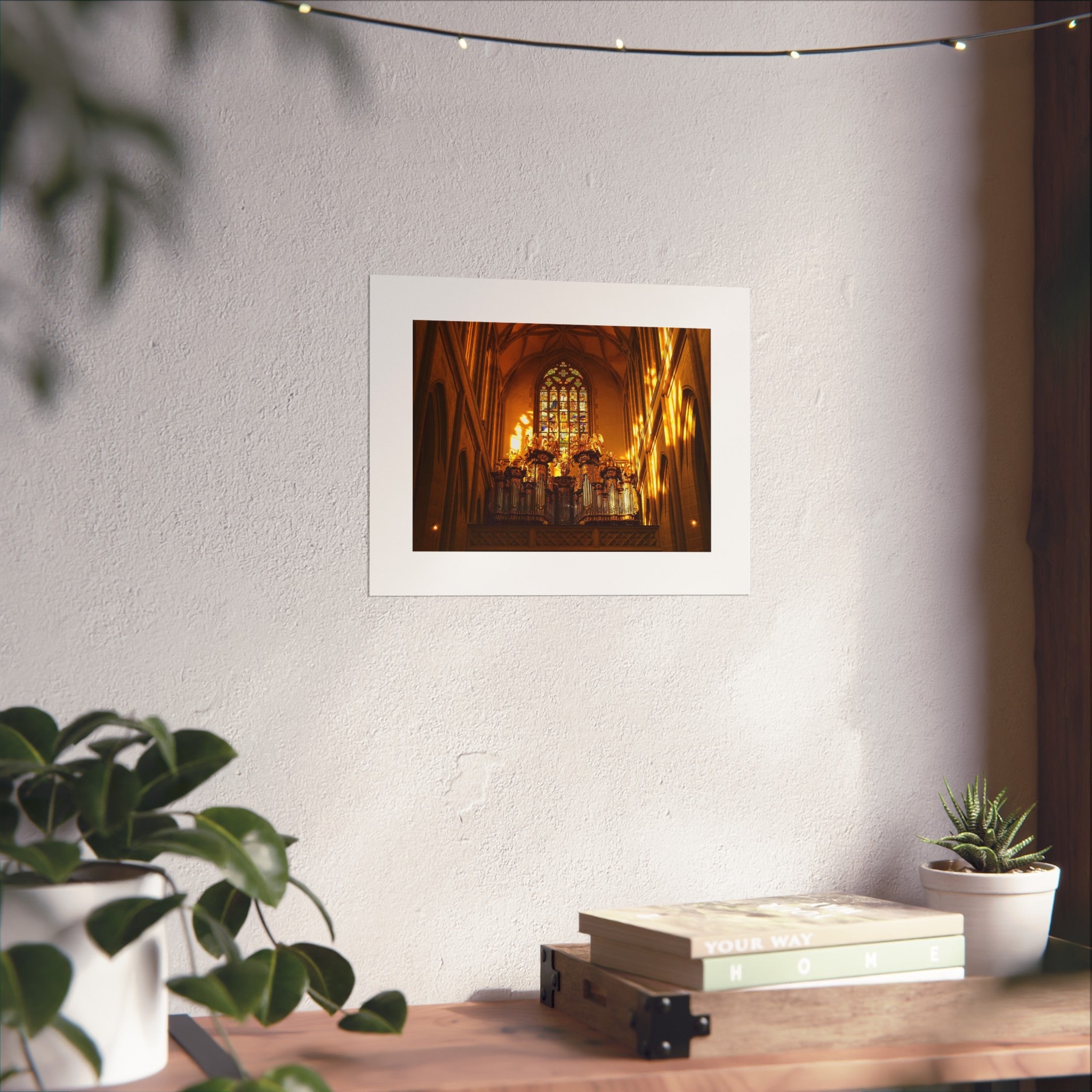 Cathedral Interior Fine Art Poster — Warm Golden Church Print