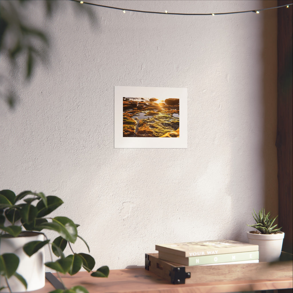 Sunset Tidal Pool Fine Art Poster — Coastal Rock Nature Print
