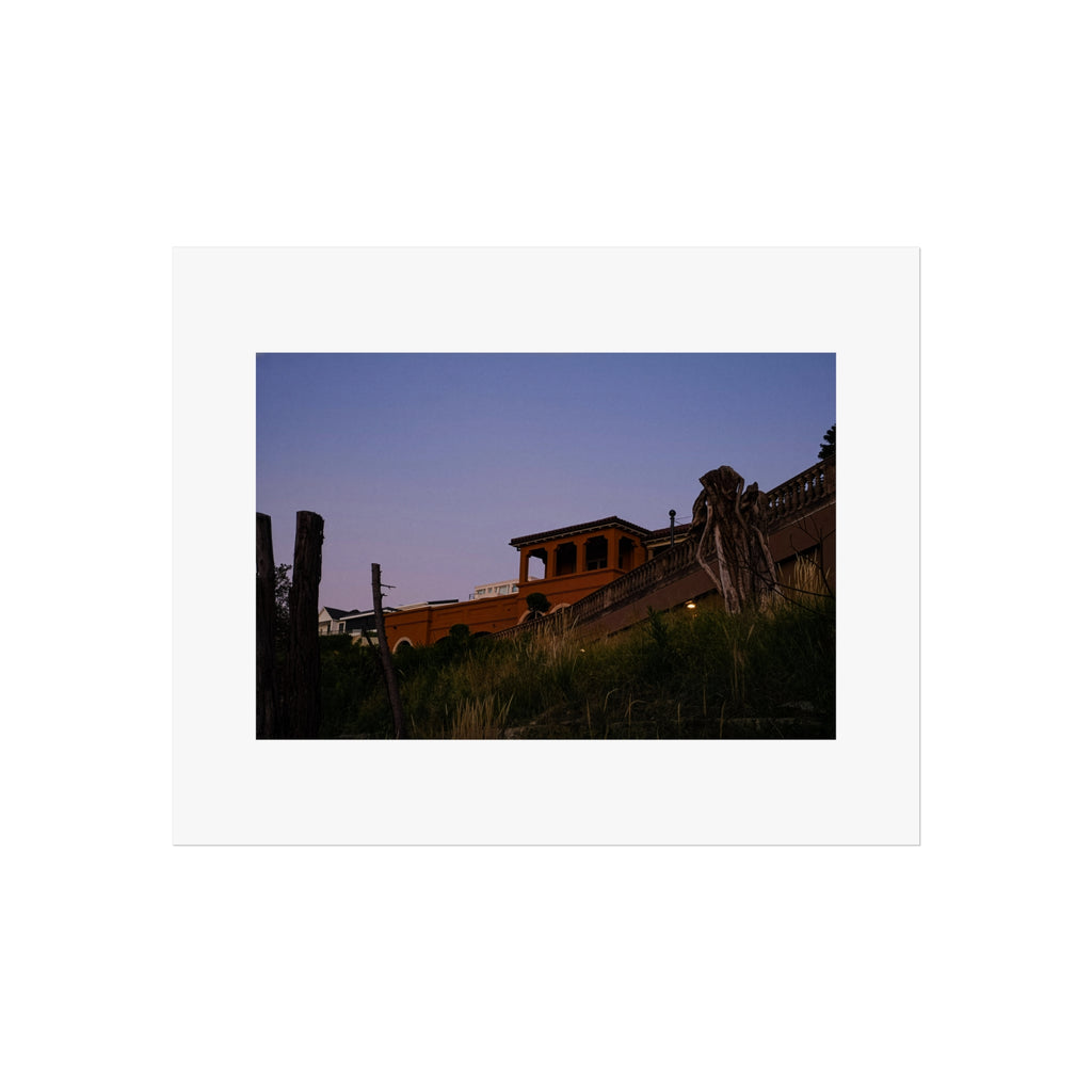 Coastal Villa Twilight Fine Art Poster - Mediterranean Architecture Print