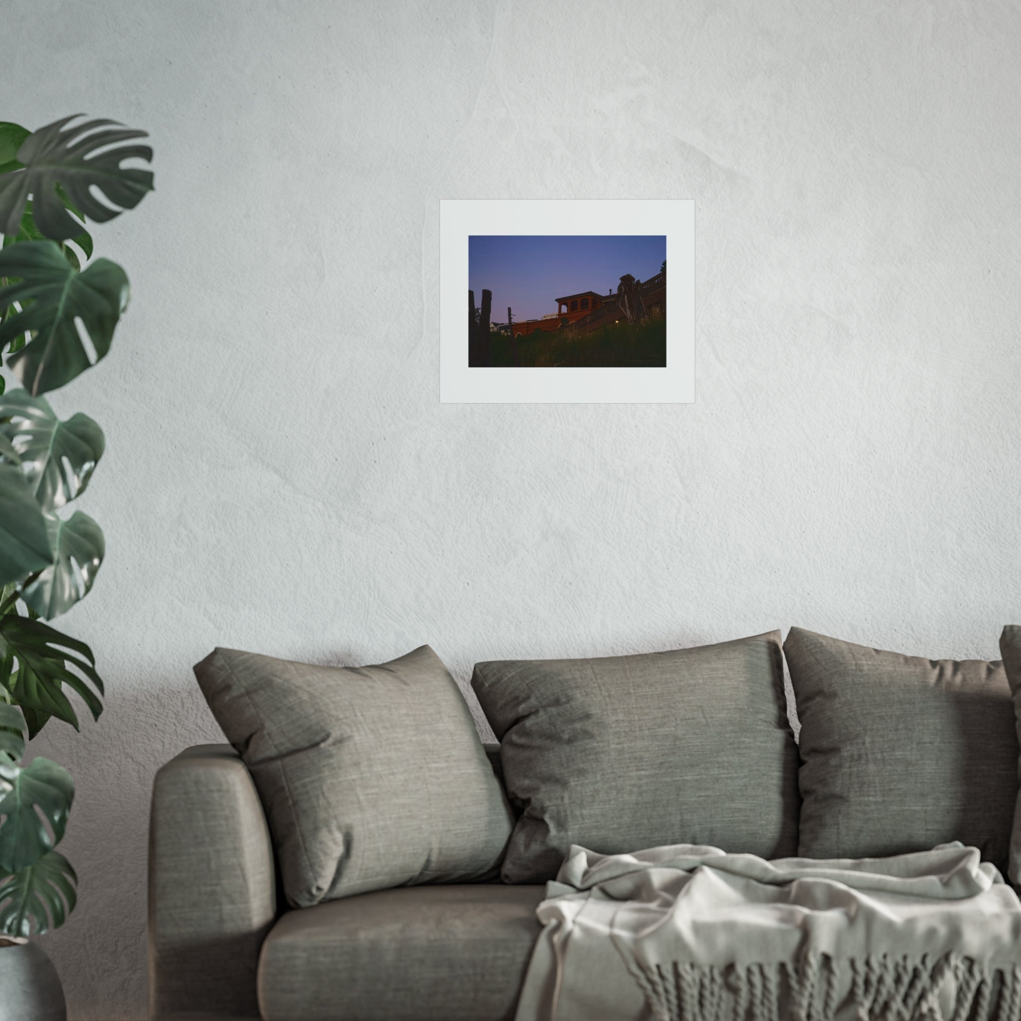Coastal Villa Twilight Fine Art Poster - Mediterranean Architecture Print