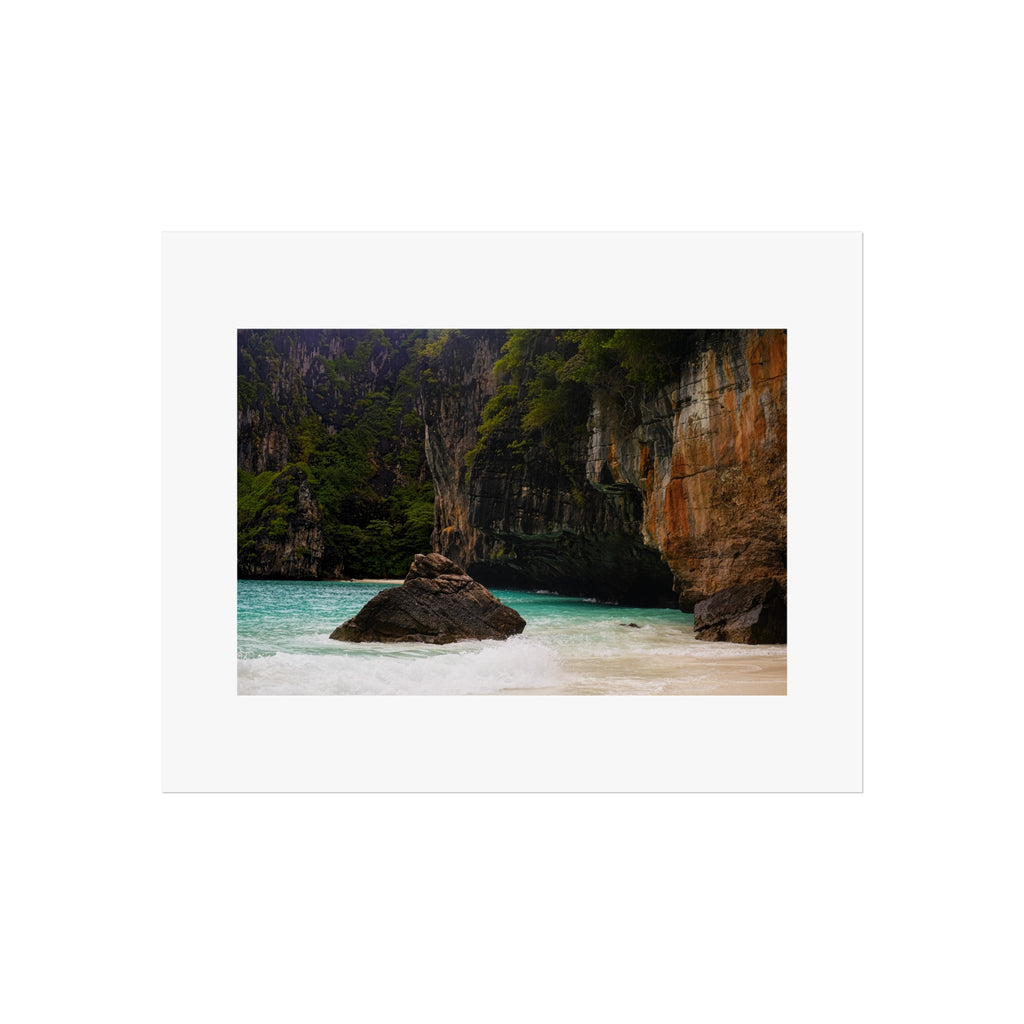 Tropical Beach Fine Art Poster — Serene Cliff & Turquoise Waters Wall Art
