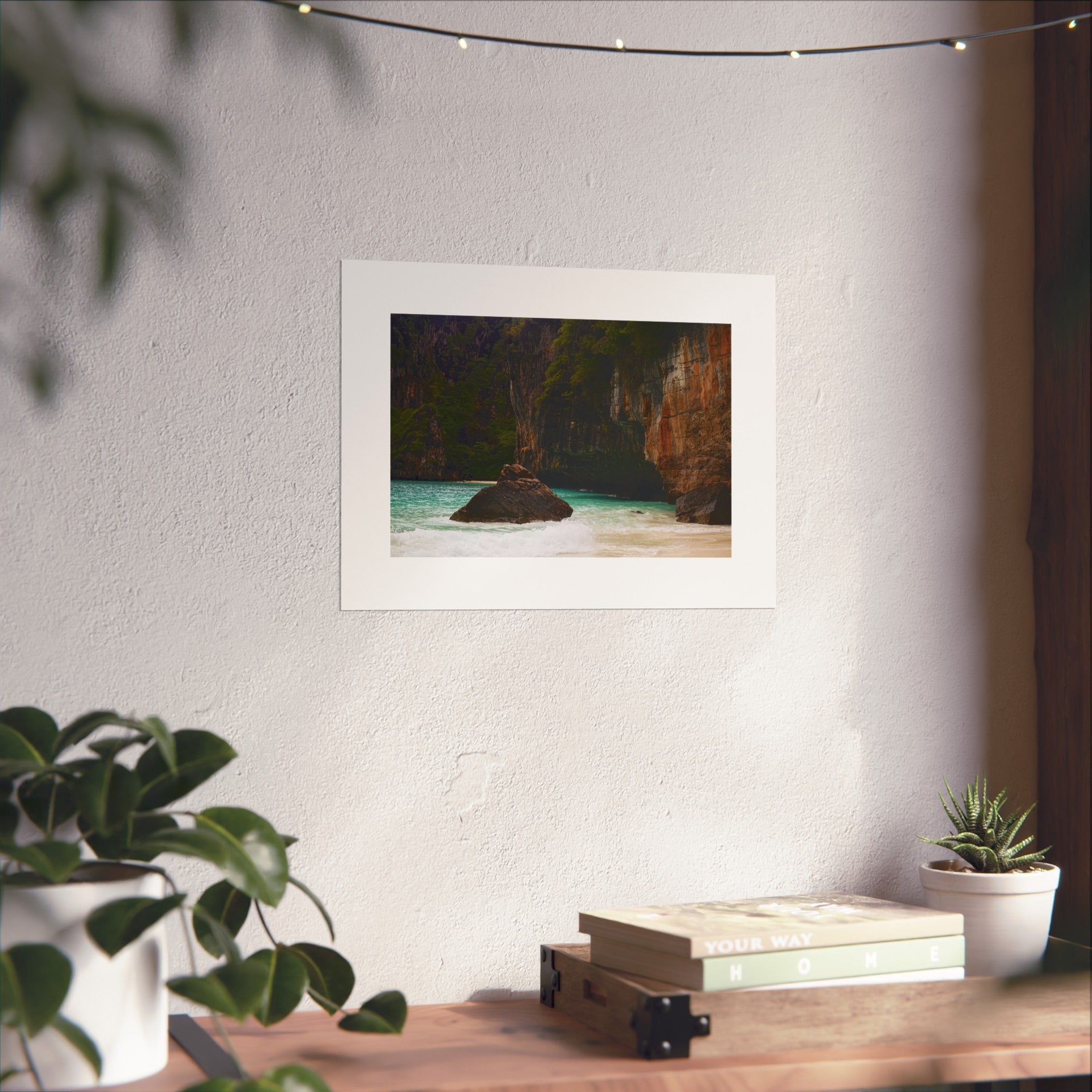 Tropical Beach Fine Art Poster — Serene Cliff & Turquoise Waters Wall Art