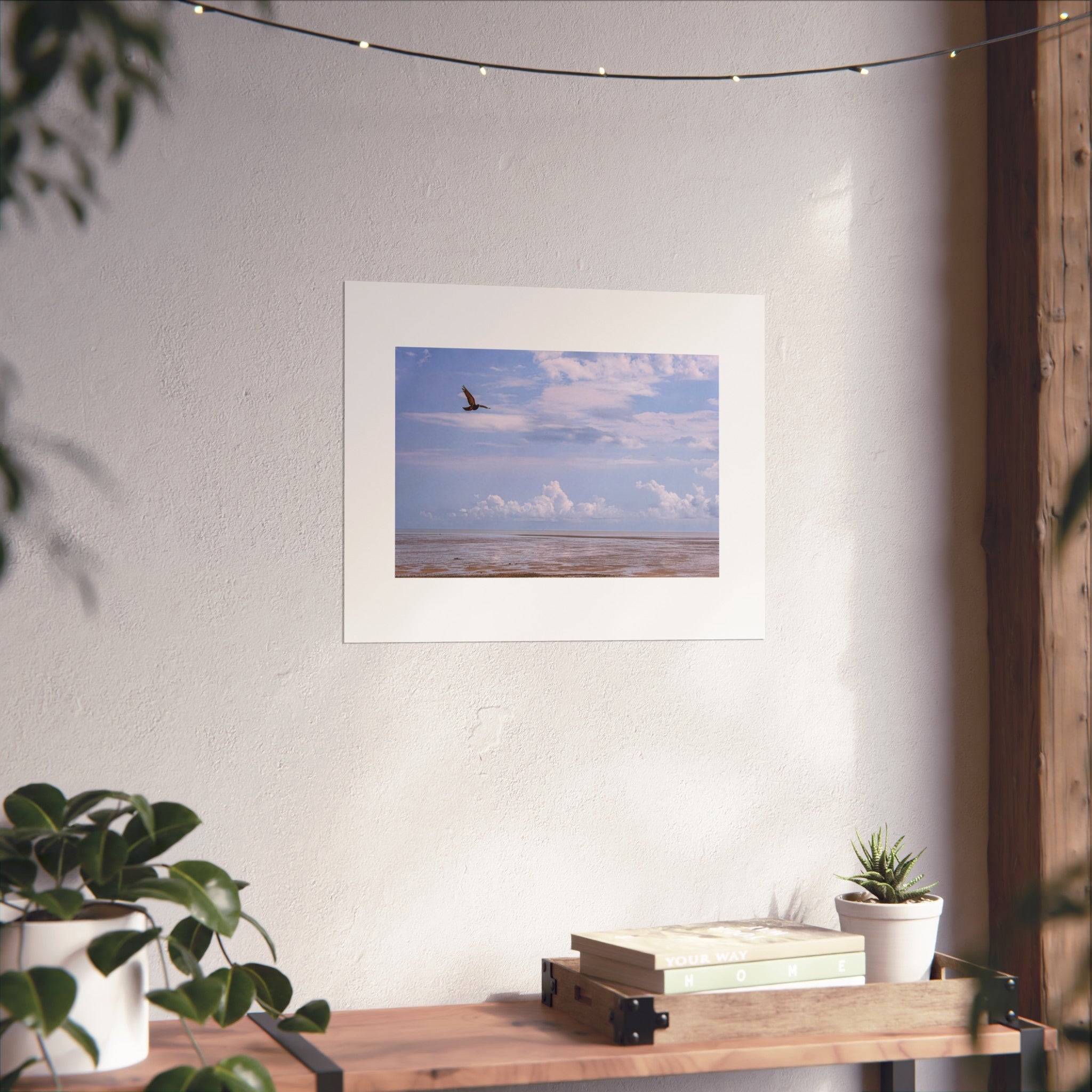 Seaside Serenity Fine Art Poster — Soaring Seagull Over Calm Ocean
