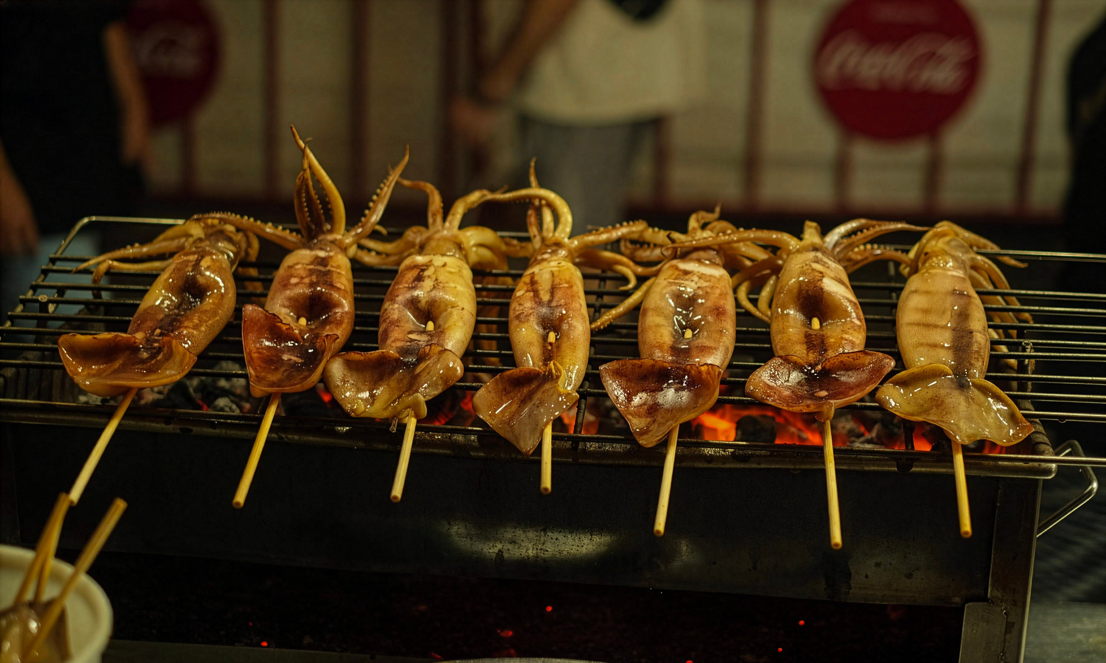 Bangkok Grilled Squid Photo - Thai Street Food Skewers