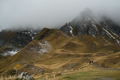 Swiss Alps Fog Photo - Mountain Hikers Landscape