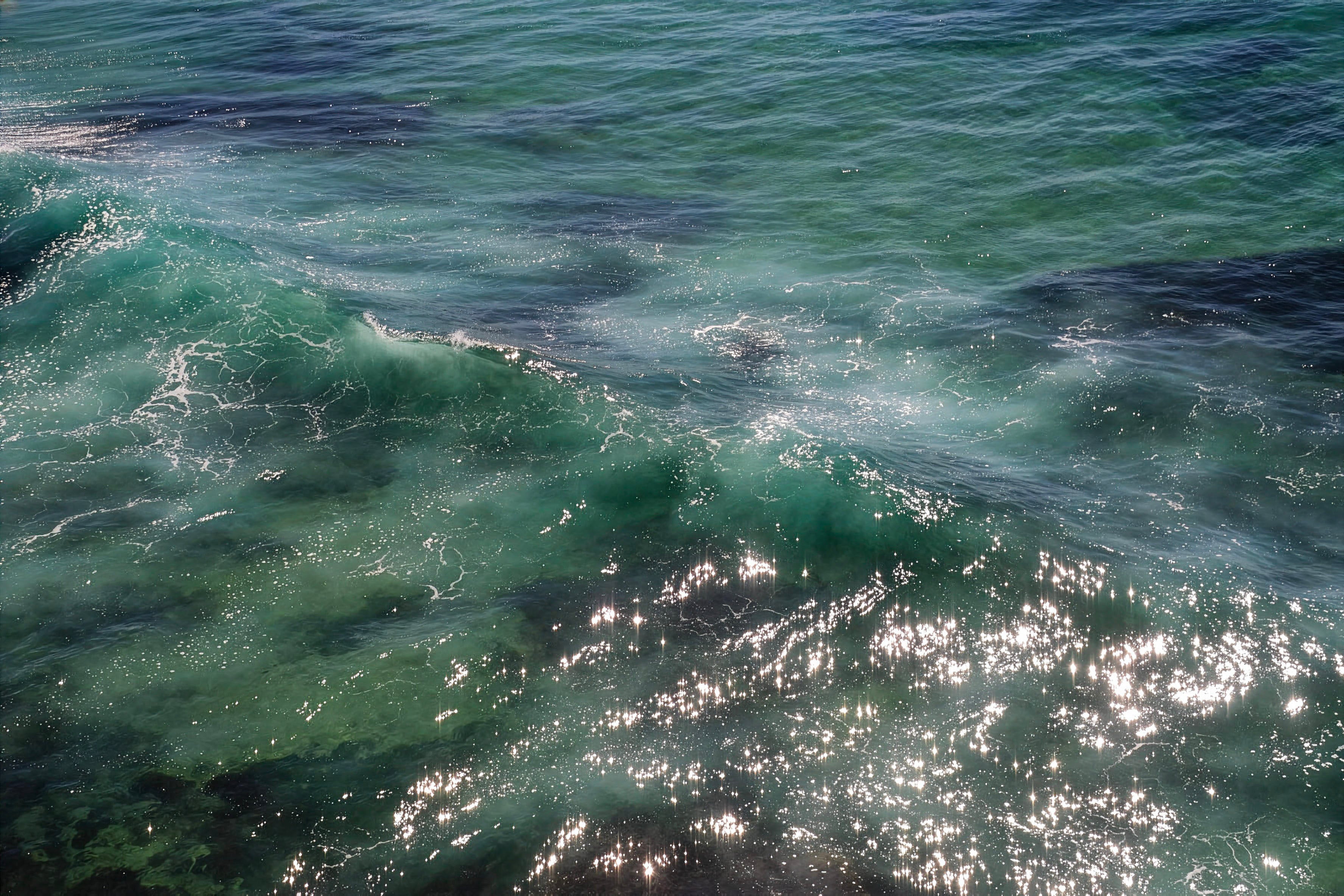 Abstract Ocean Waves Photo - Emerald Shimmering Sea Water