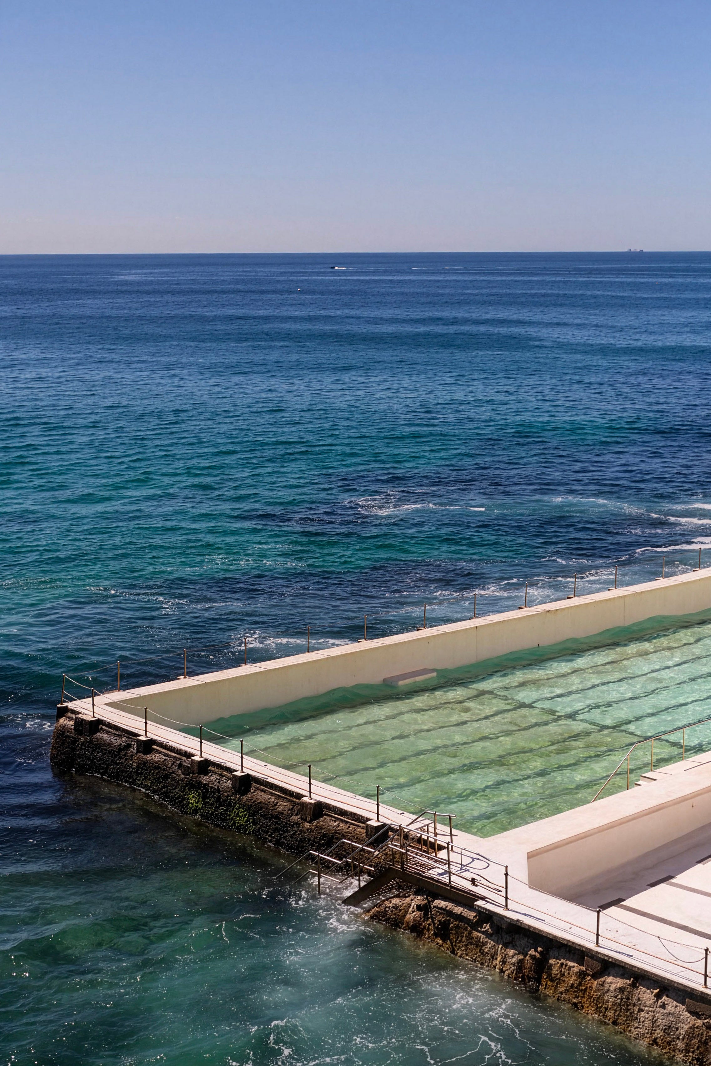 Mediterranean Seaside Pool Photo - Coastal Minimalist Design