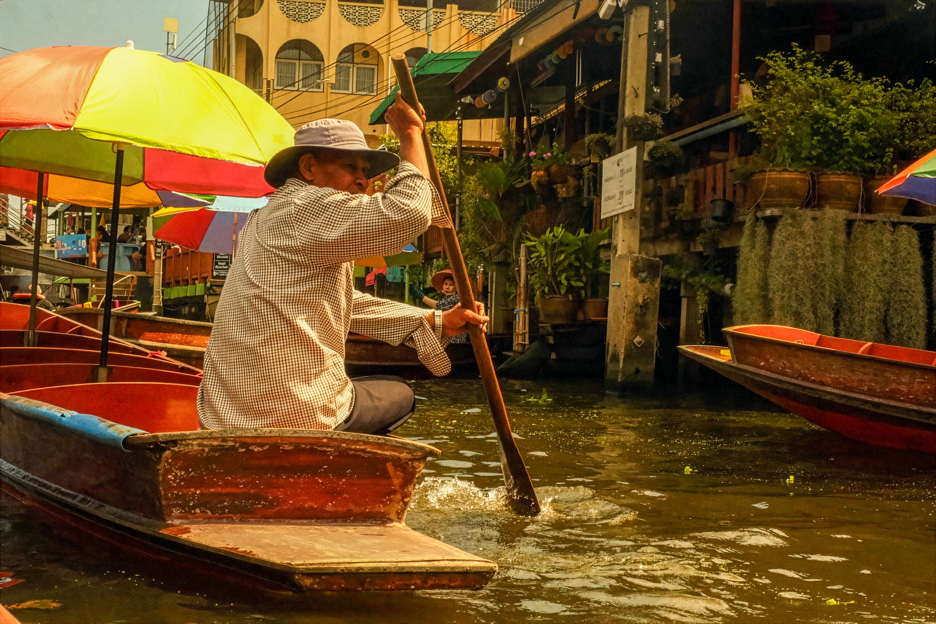 Thai Floating Market Rowing Photo - Traditional Boat Vendor