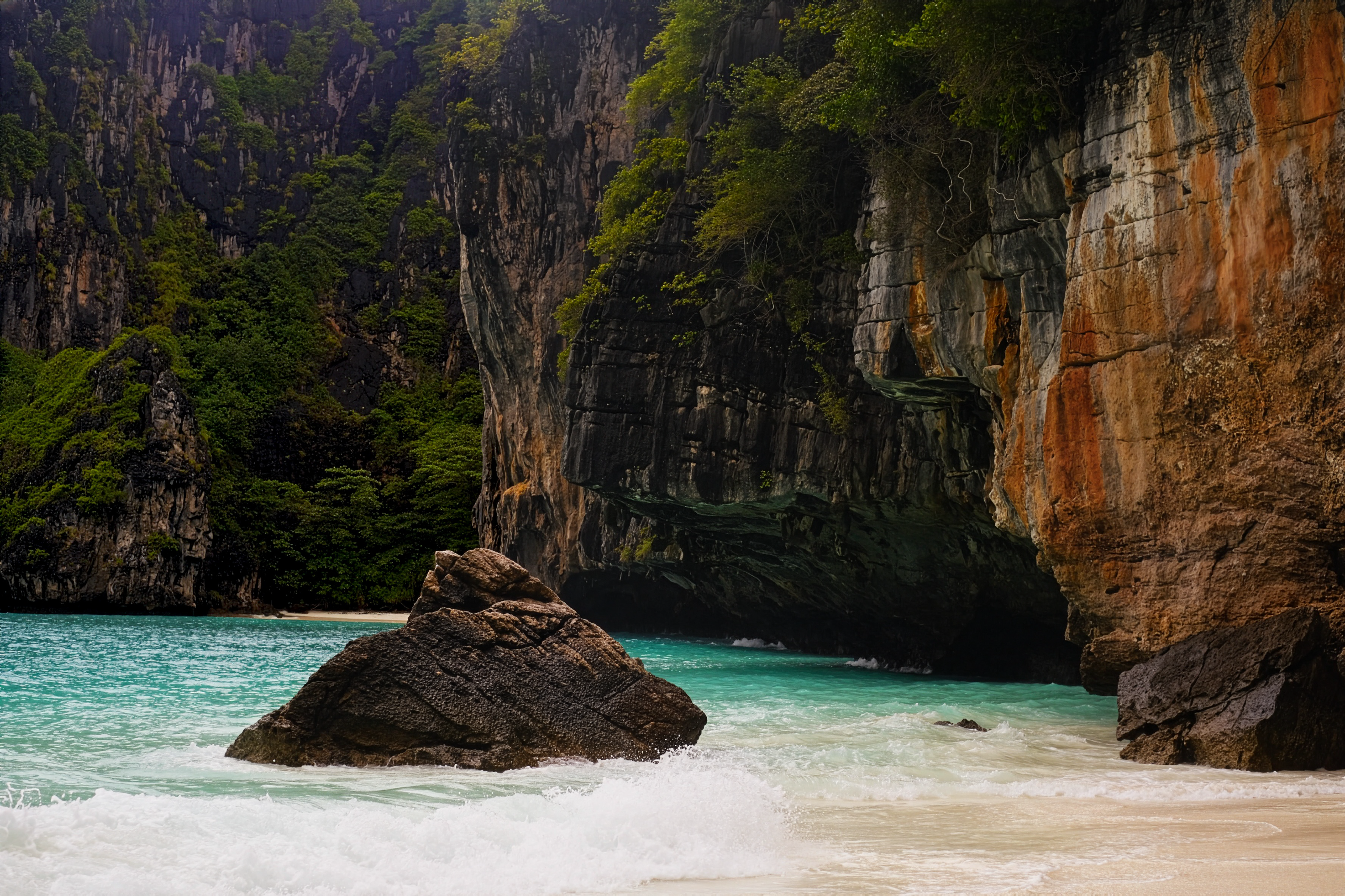 Hidden Thai Beach Photo - Limestone Cliffs Turquoise Water