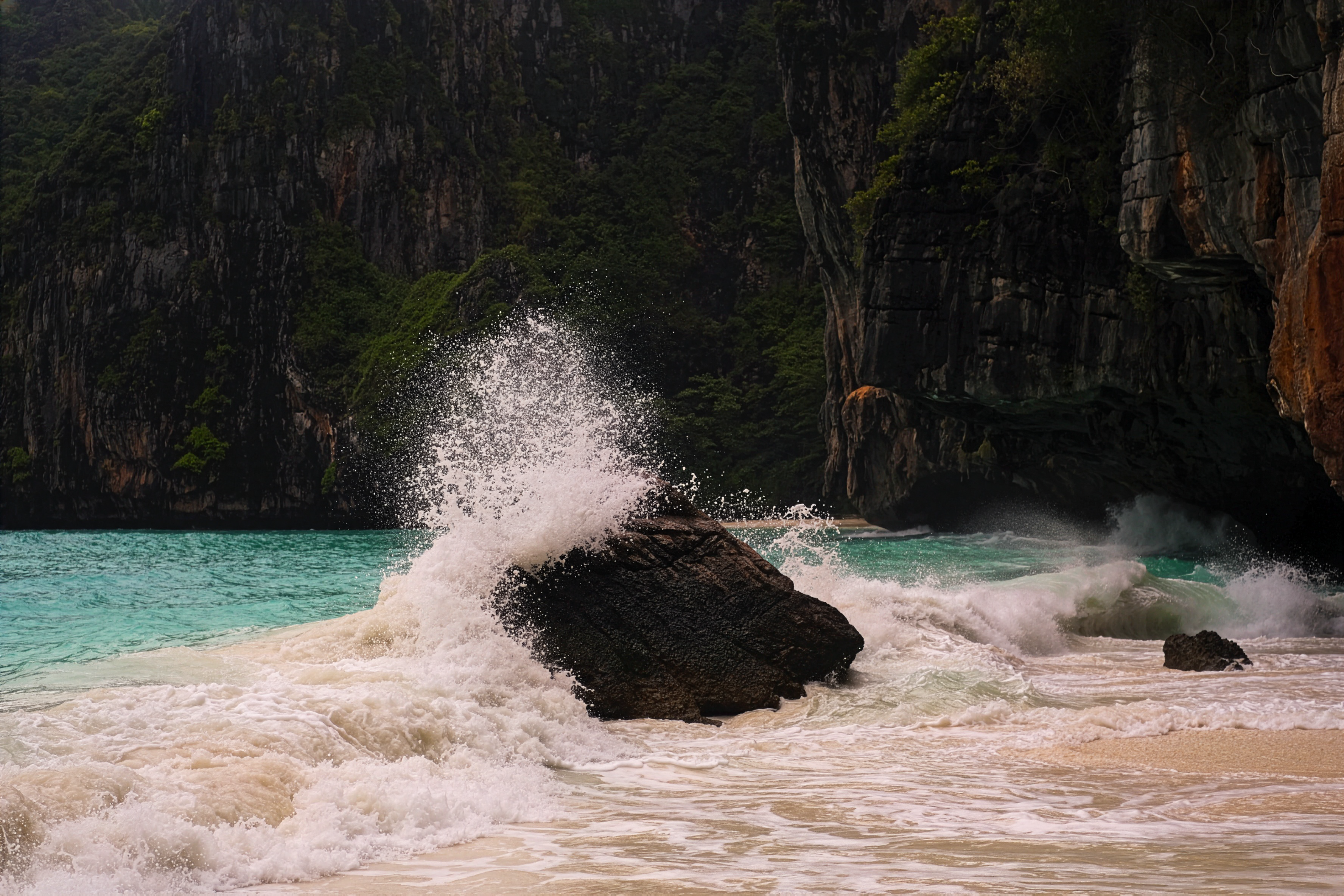 Thailand Coast Wave Photo - Crashing Surf Limestone Karsts