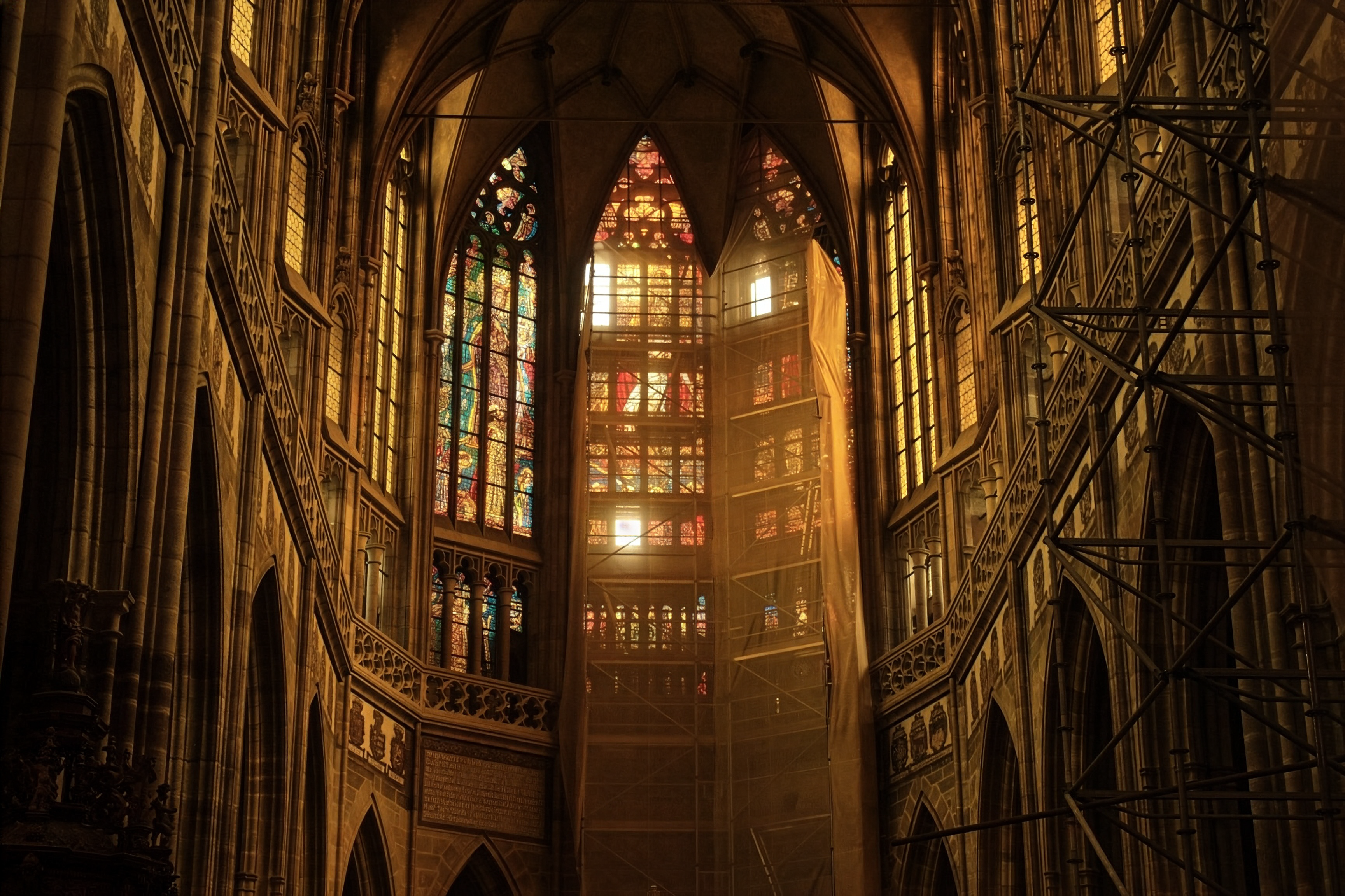 St Vitus Cathedral Prague Photo - Gothic Interior Golden Light